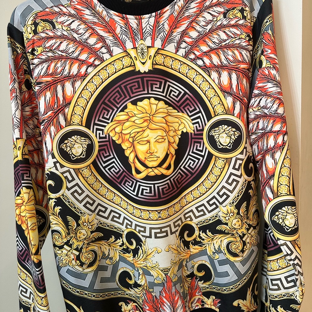 Versace Gold Black Red Baroque Medusa Print Sweat Shirt
